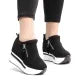 Girls High Heel Wedges Shoes, 4-Inch Canvas with Zipper Lock, Height-Increasing for Women