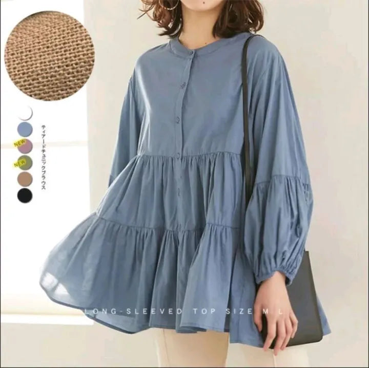 New stylish 2 layers frill linen top shirt for firls/women
